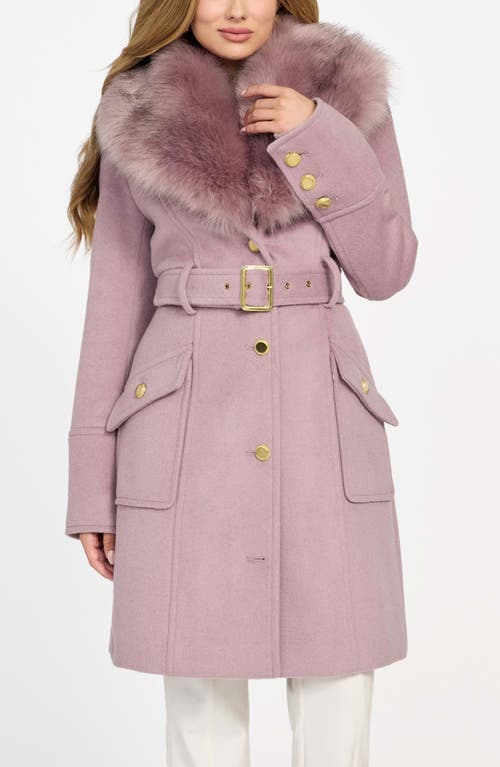 Marciano Alice Belted Coat With Removable Faux Fur Collar In Purple
