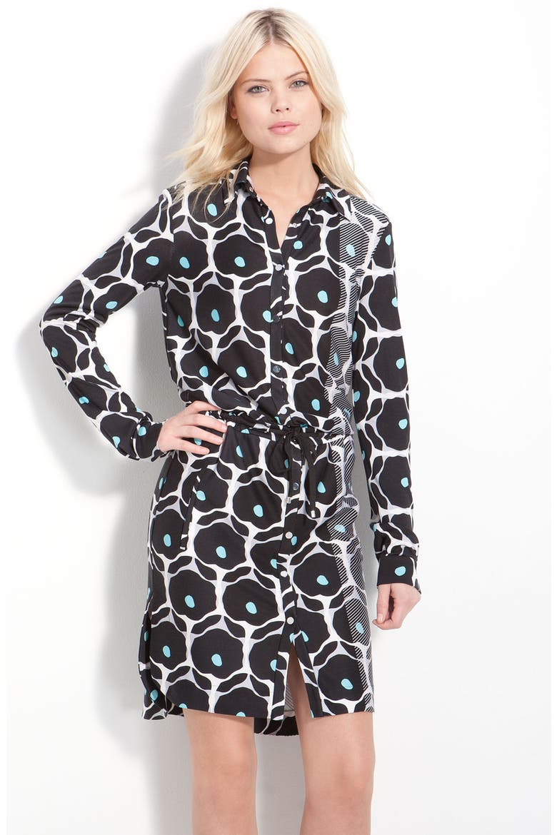 'Kovacs' Snap Front Print Silk Shirtdress, Main, color, POP DAISY BLACK