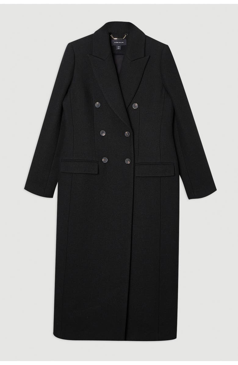 Karen Millen Petite Double Breasted Midi Coat, Alternate, color, Black