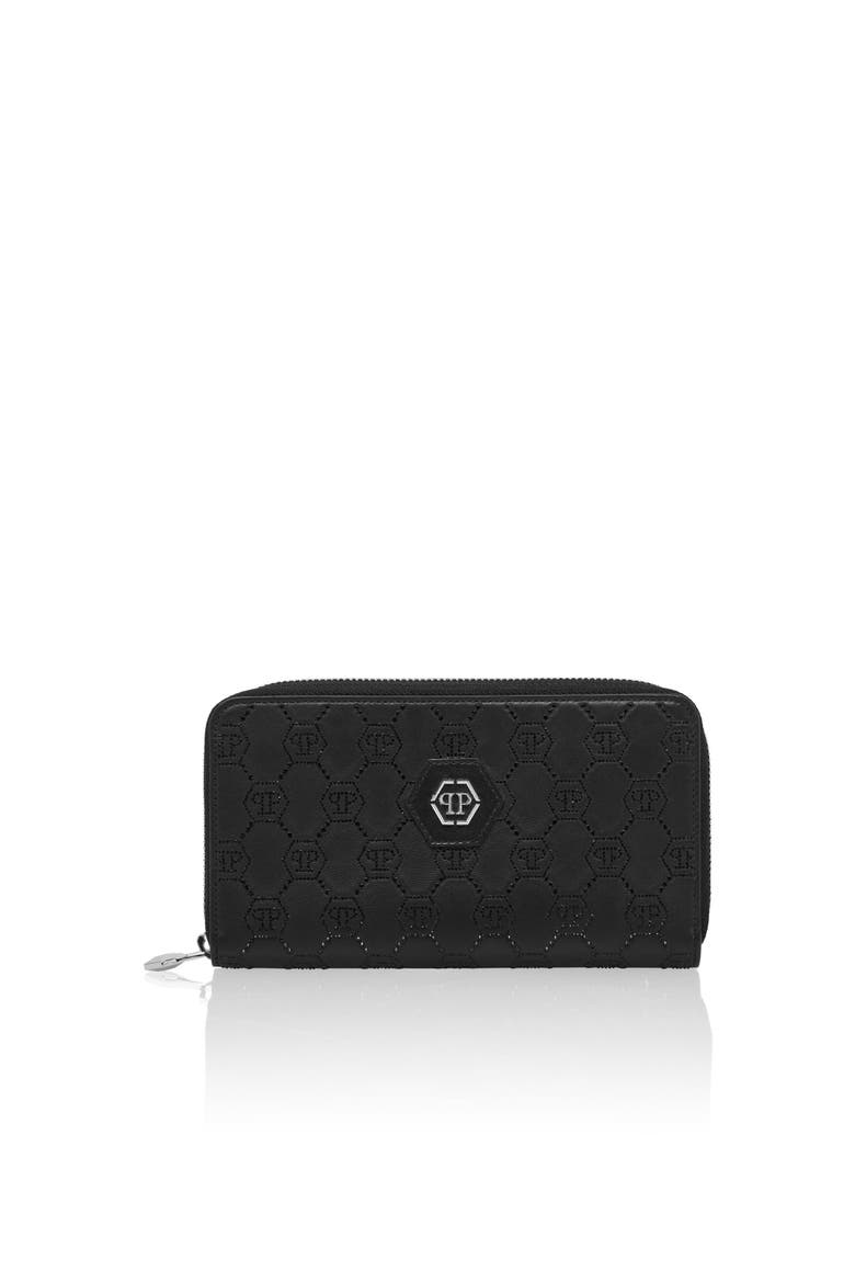 Rounded Zip Wallet Monogram Strass Women, Main, color, black/black