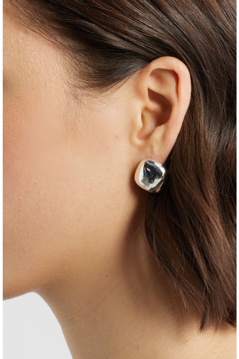 Puffy Square Stud Earrings, Alternate, color, SILVER