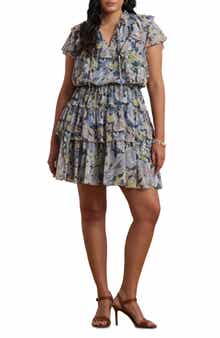 Lauren Ralph Lauren Floral Ruffle Crinkle Georgette Dress