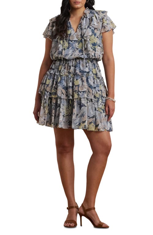 RALPH LAUREN LAUREN RALPH LAUREN FLORAL RUFFLE CRINKLE GEORGETTE DRESS