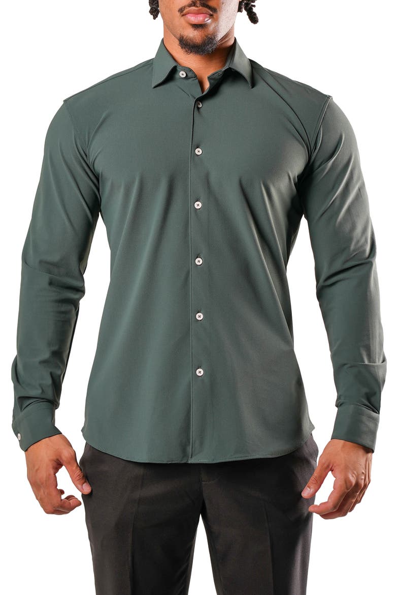Fibonacci Green Micropattern Stretch Cotton Blend Button-Up Shirt, Main, color, GREEN