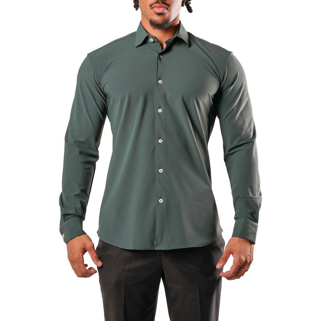 Maceoo Fibonacci Green Micropattern Stretch Cotton Blend Button-up Shirt In Green