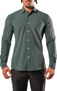 Maceoo Fibonacci Green Micropattern Stretch Cotton Blend Button-Up Shirt