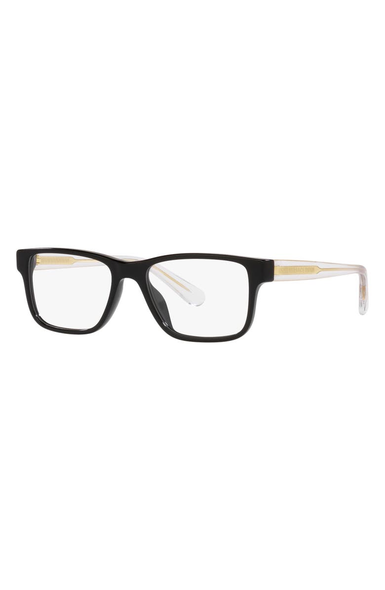 Versace 47mm Rectangular Optical Glasses, Alternate, color, Black