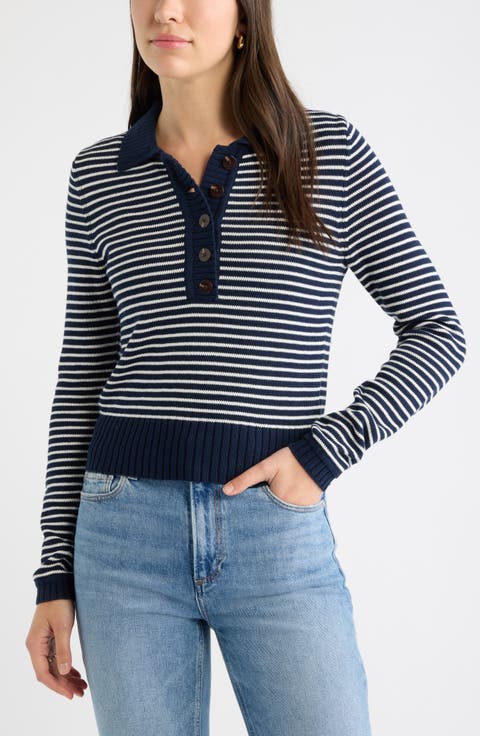 Striped Cotton Polo Sweater