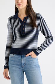 Caslon® Striped Cotton Polo Sweater
