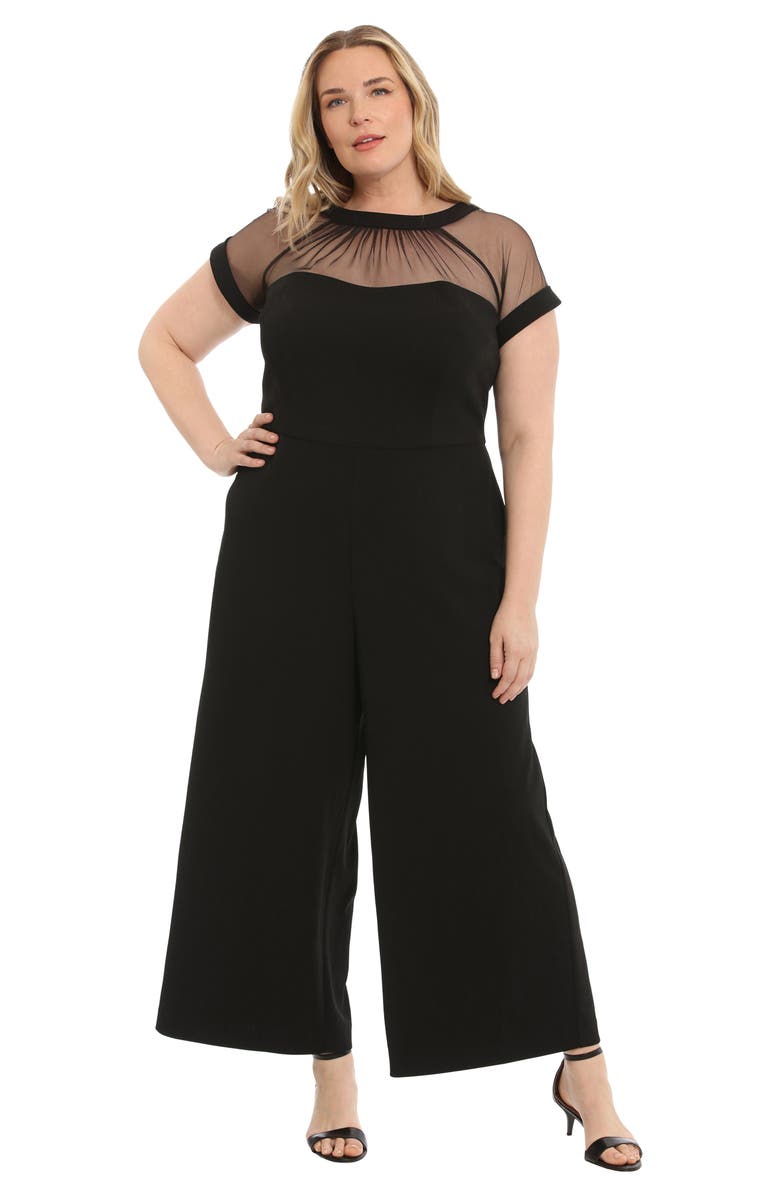 Maggy London Illusion Yoke Short Sleeve Jumpsuit, Alternate, color, Black