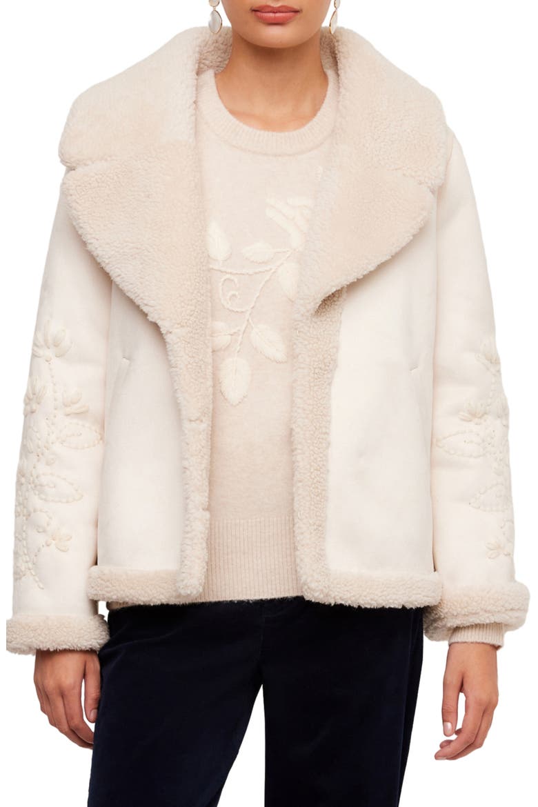Embroidered Faux Suede & Faux Shearling Coat, Main, color, CREAM