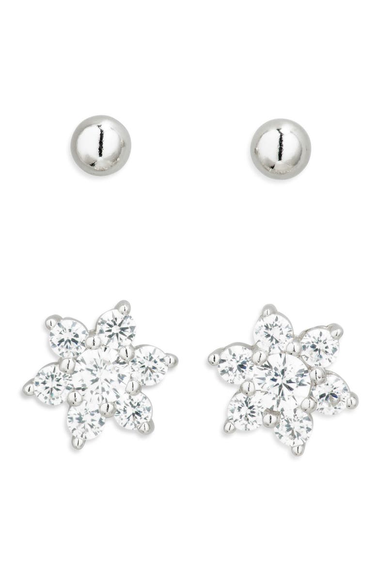 Set of 2 Pavé Cubic Zirconia Star Stud Earrings, Main, color, SILVER