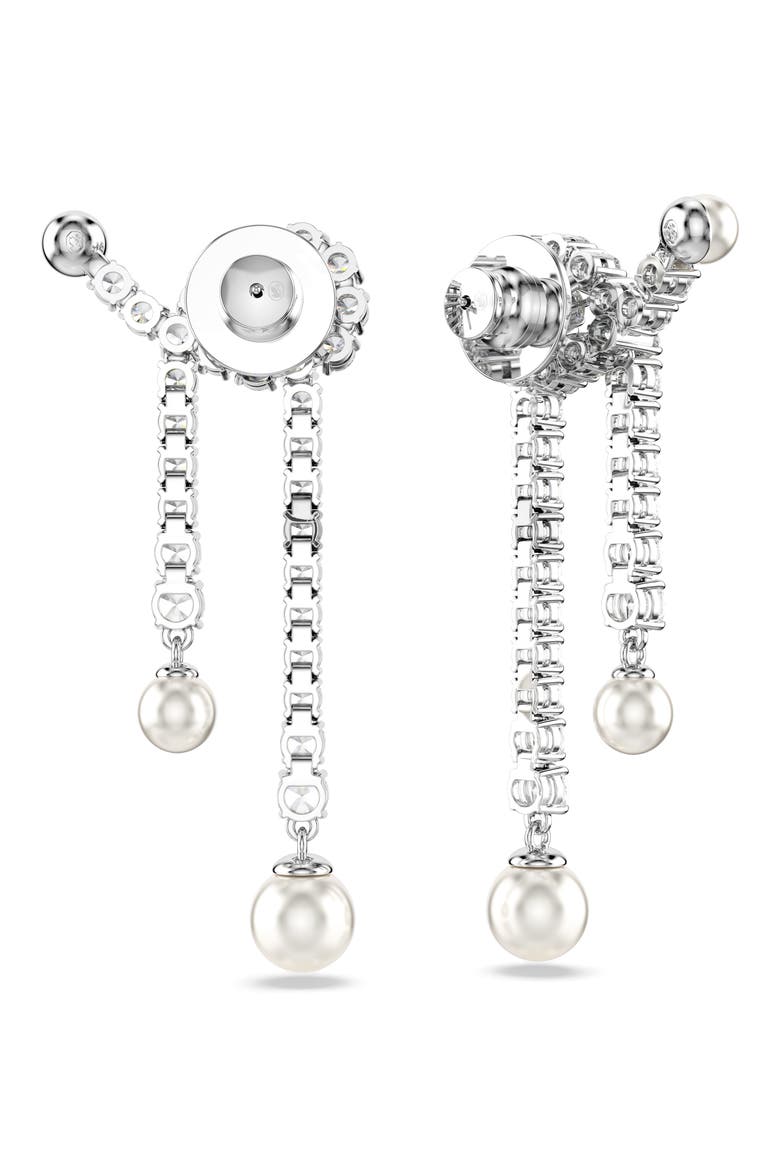 Matrix Imitation Pearl & Crystal Drop Earrings, Alternate, color, SILVER