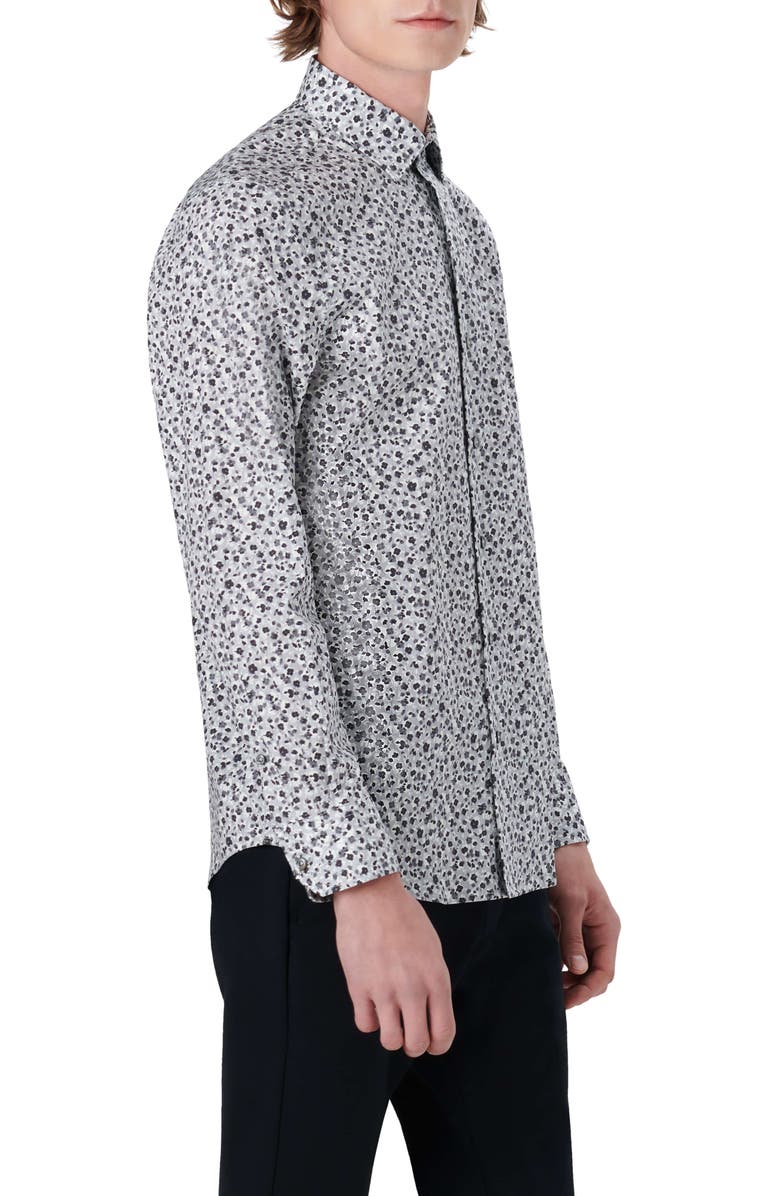 Bugatchi Shaped Fit Floral Print Stretch Cotton Button-Up Shirt, Alternate, color, 