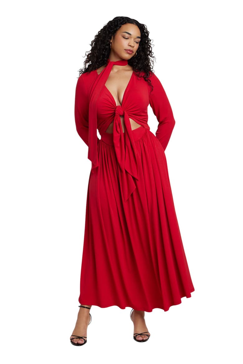 Tie Front Knit Maxi Dress, Main, color, JESTER RED