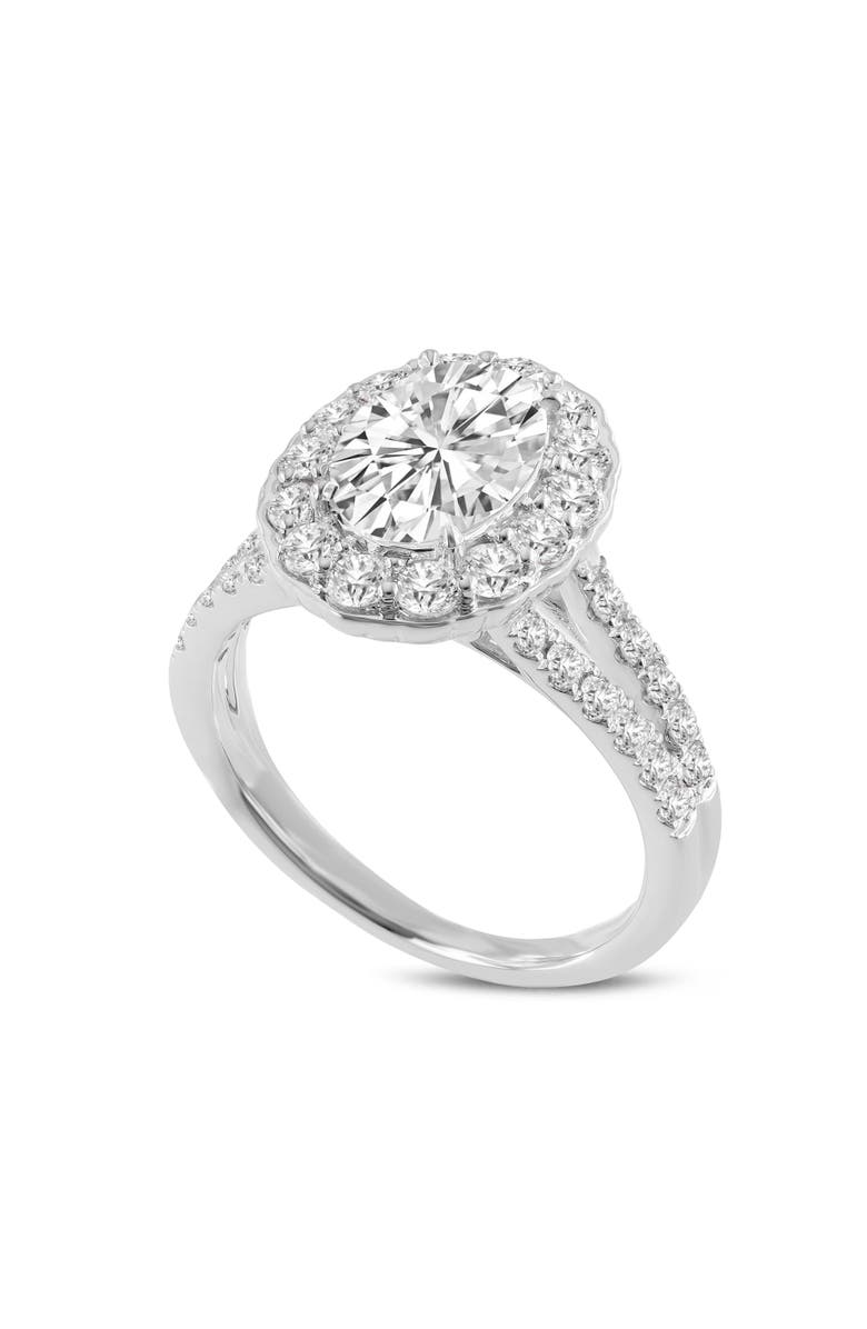 LuvMyJewelry Octavia 14K White Gold Oval Lab Grown Diamond Halo Engagement Ring - 2.5 Ct, Main, color, 14K White Gold