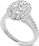 LuvMyJewelry Octavia 14K White Gold Oval Lab Grown Diamond Halo Engagement Ring - 2.5 Ct