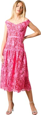 Oasis Floral Lace Off The Shoulder Midi Dress