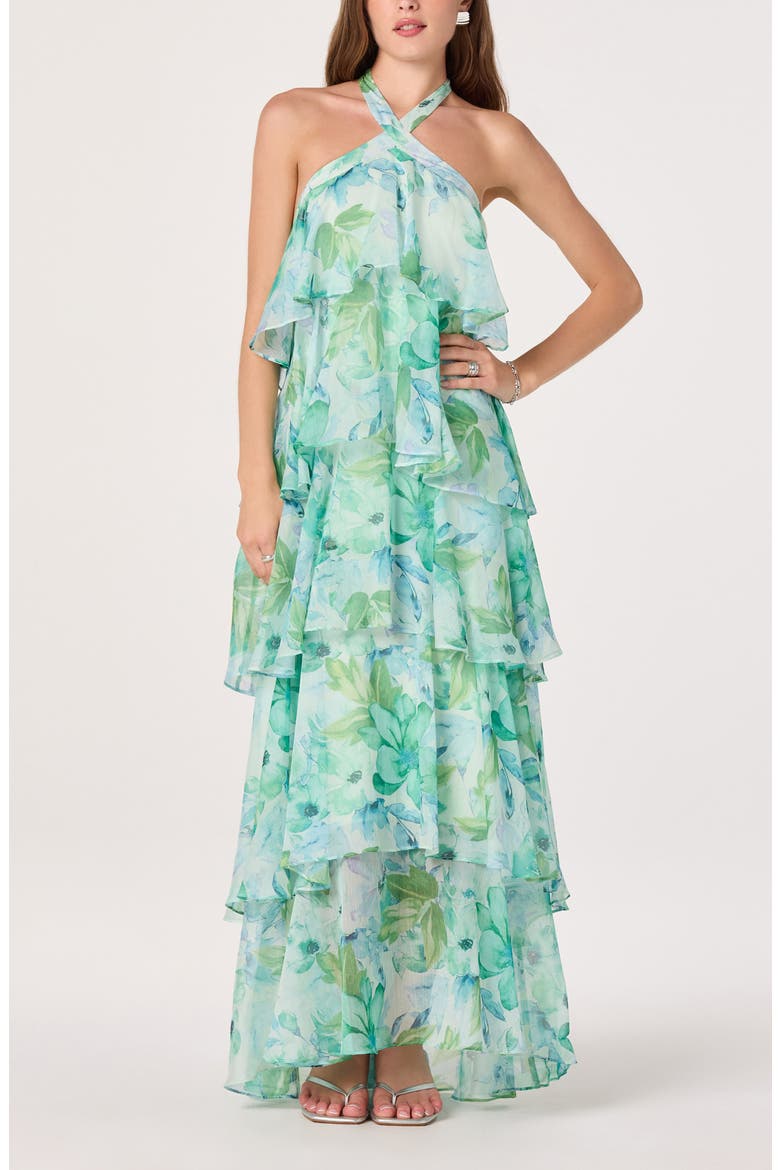 Daiga Print Chiffon Halter Maxi Dress, Alternate, color, GREEN FLORAL