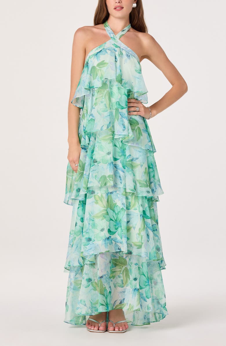 ASTR the Label Daiga Print Chiffon Halter Maxi Dress, Alternate, color, Green Floral