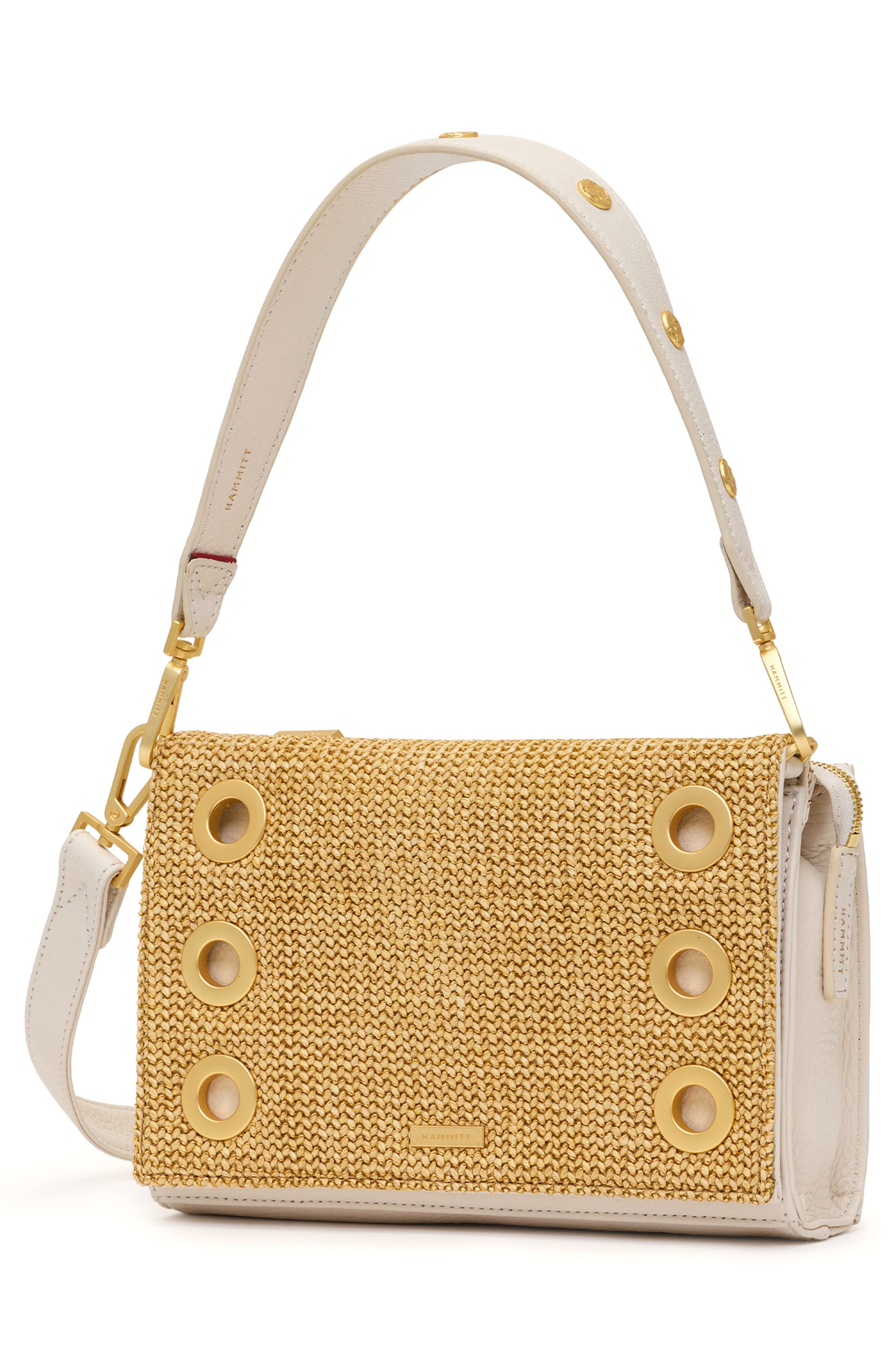HAMMITT Small Montana Clutch, Alternate, color, Calla Lily White Raffia/ Gold