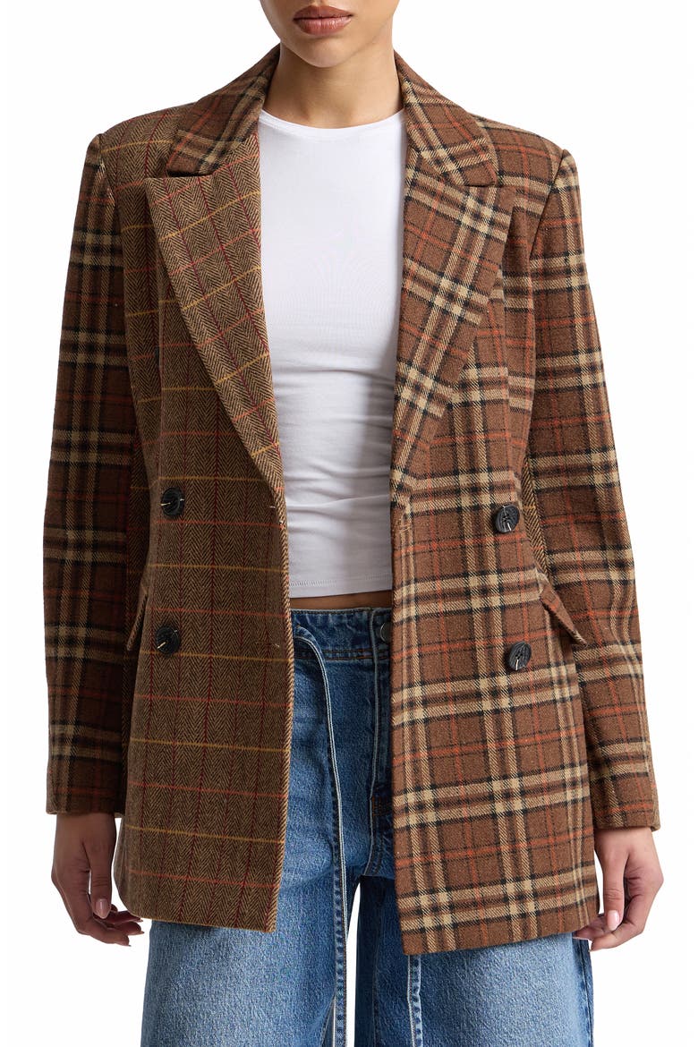 Mixed Plaid Hourglass Jacket, Alternate, color, BROWN CHEVRON PLAID