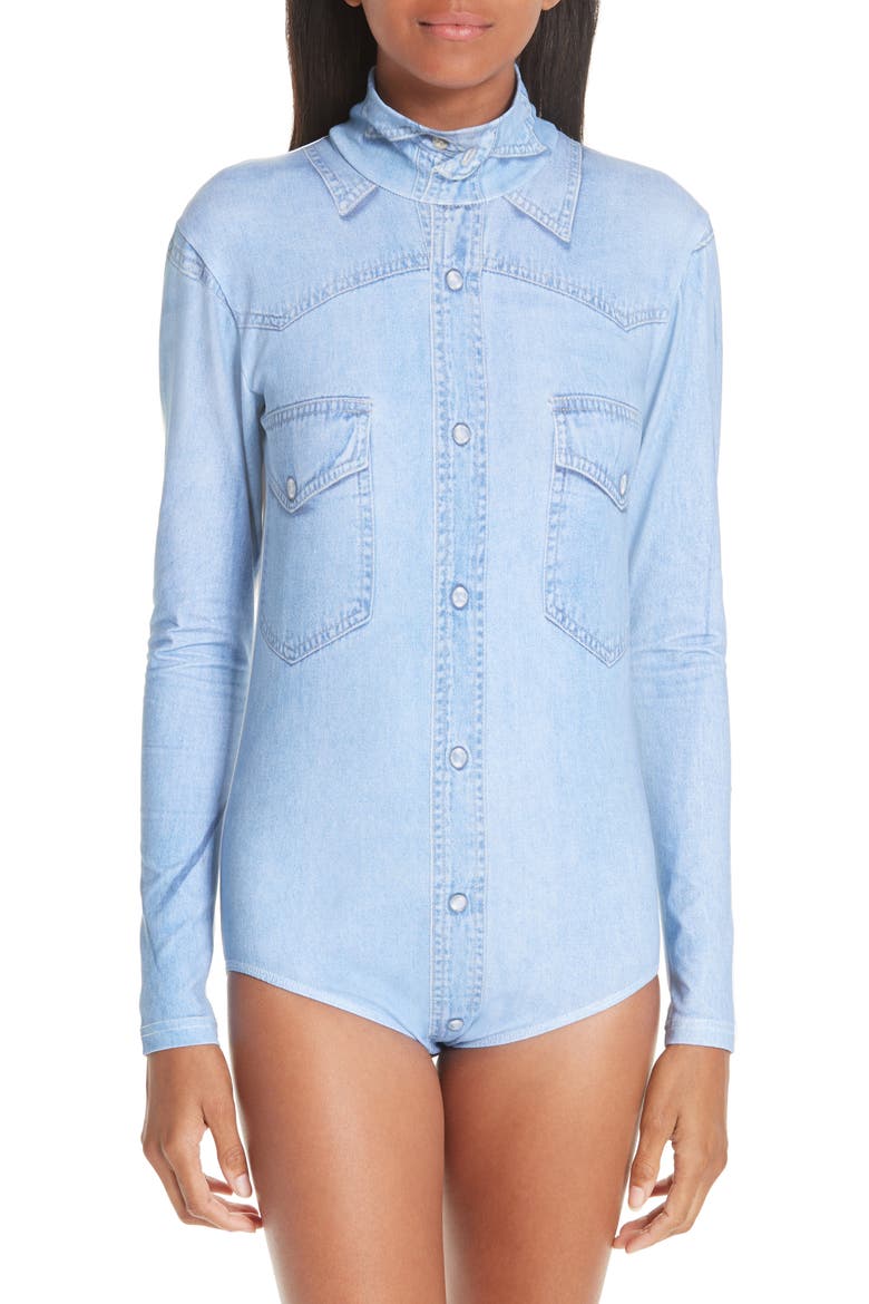 Denim Print Bodysuit, Alternate, color, BLUE DENIM