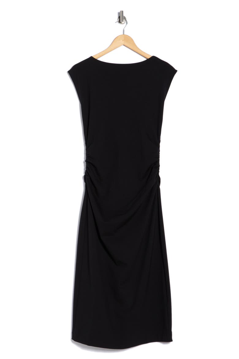 Ruched High Neck Ponte Dress, Alternate, color, BLACK