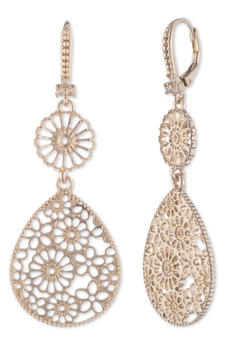 Marchesa Filigree Drop Earrings, Main, color, Gold