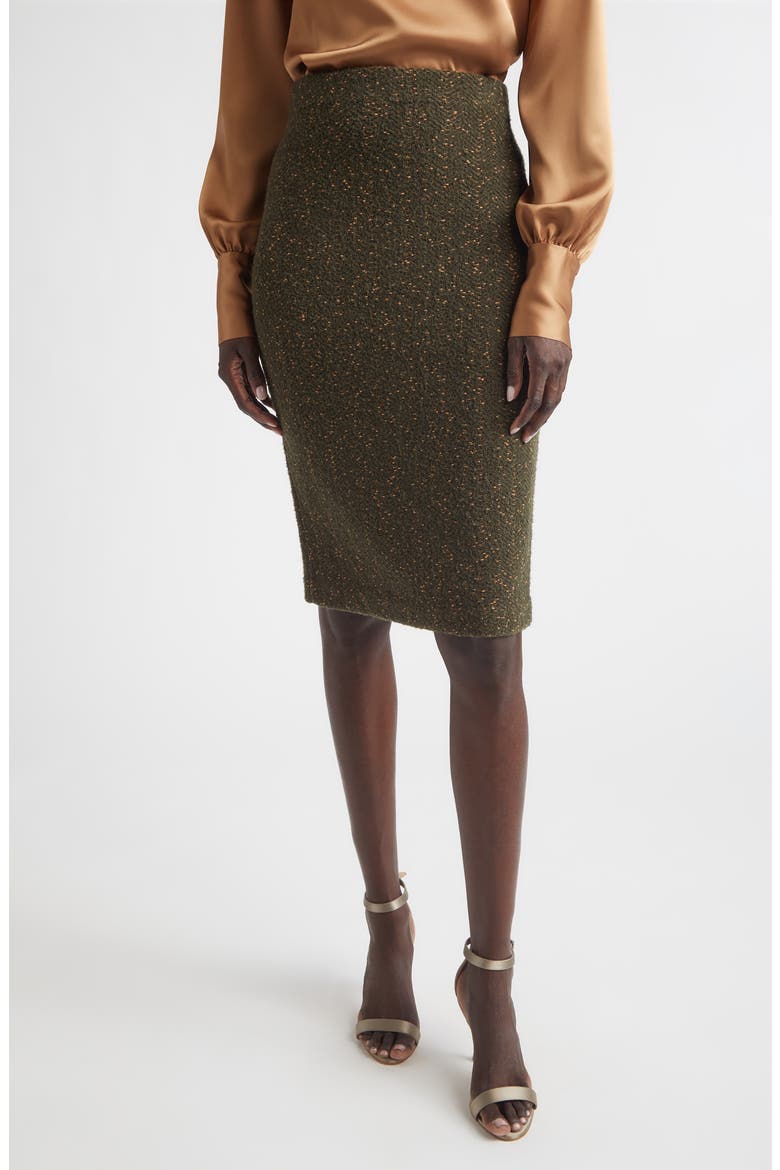 Donegal Cotton & Wool Blend Knit Pencil Skirt, Main, color, OLIVE TWEED MULTI