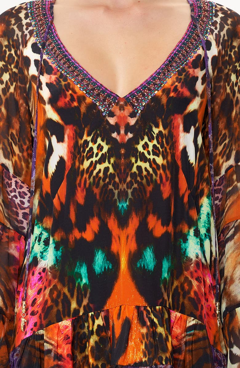 Camilla Surrealist Suspension Long Sleeve Gathered Silk Minidress, Alternate, color, 