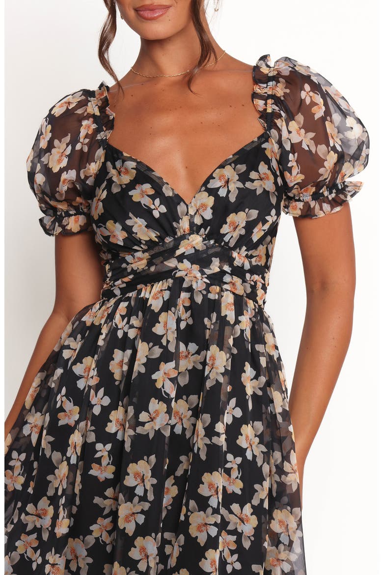 Farryn Floral Puff Sleeve Dress, Alternate, color, BLACK BEIGE FLORAL