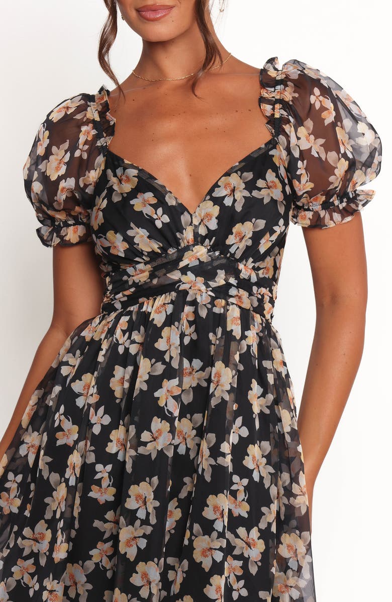 Petal & Pup Farryn Floral Puff Sleeve Dress, Alternate, color, Black Beige Floral