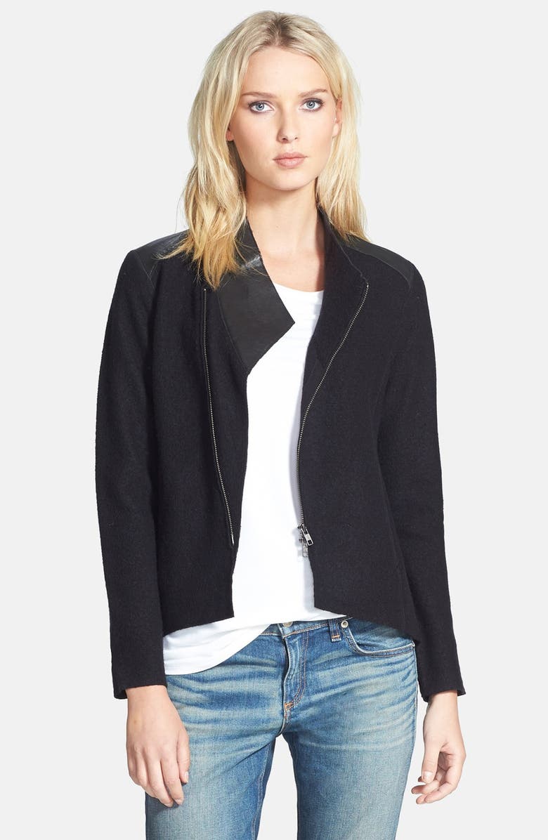 Eileen Fisher Leather Trim Merino Wool Jacket, Main, color,