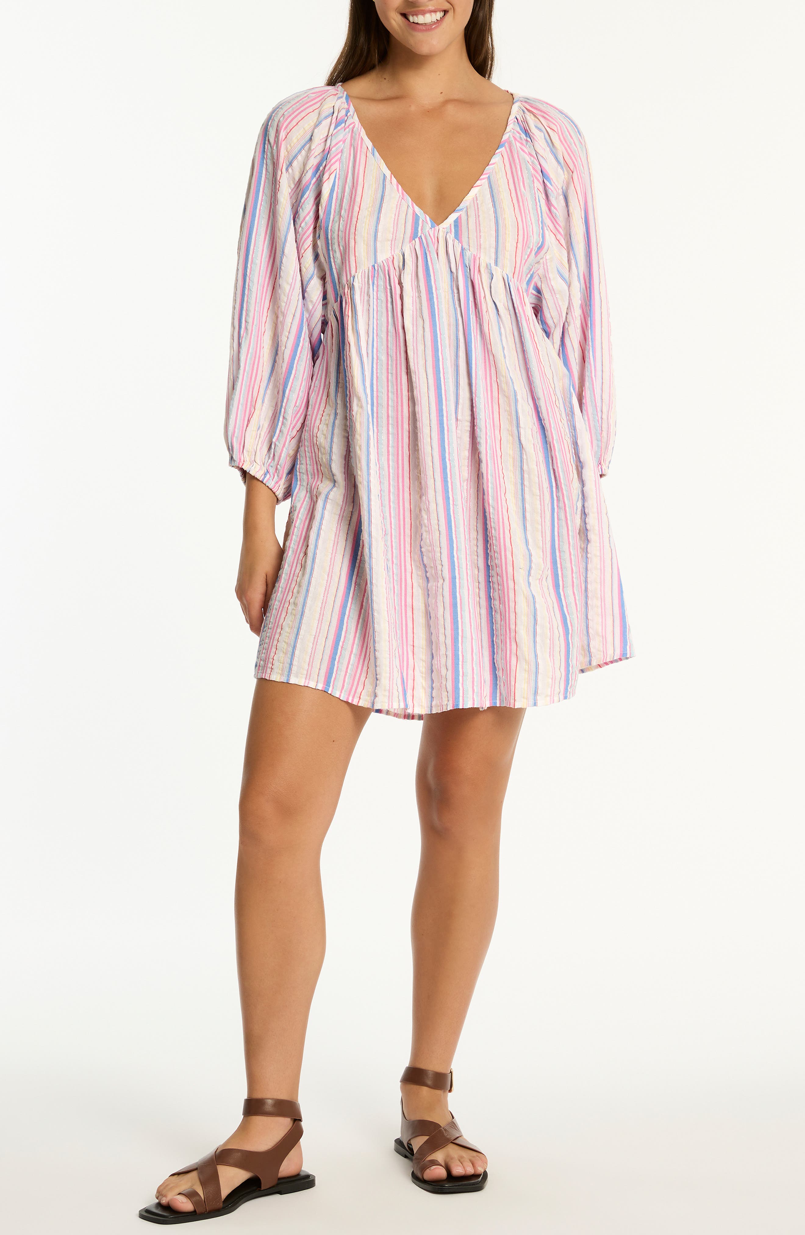 Sea Level Boho Stripe Long Sleeve Cover-Up Dress