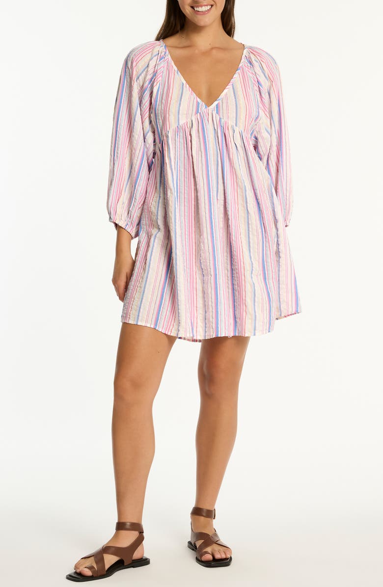 Sea Level Boho Stripe Long Sleeve Cover-Up Dress, Main, color, 