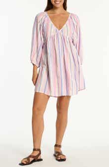 Sea Level Boho Stripe Long Sleeve Cover-Up Dress