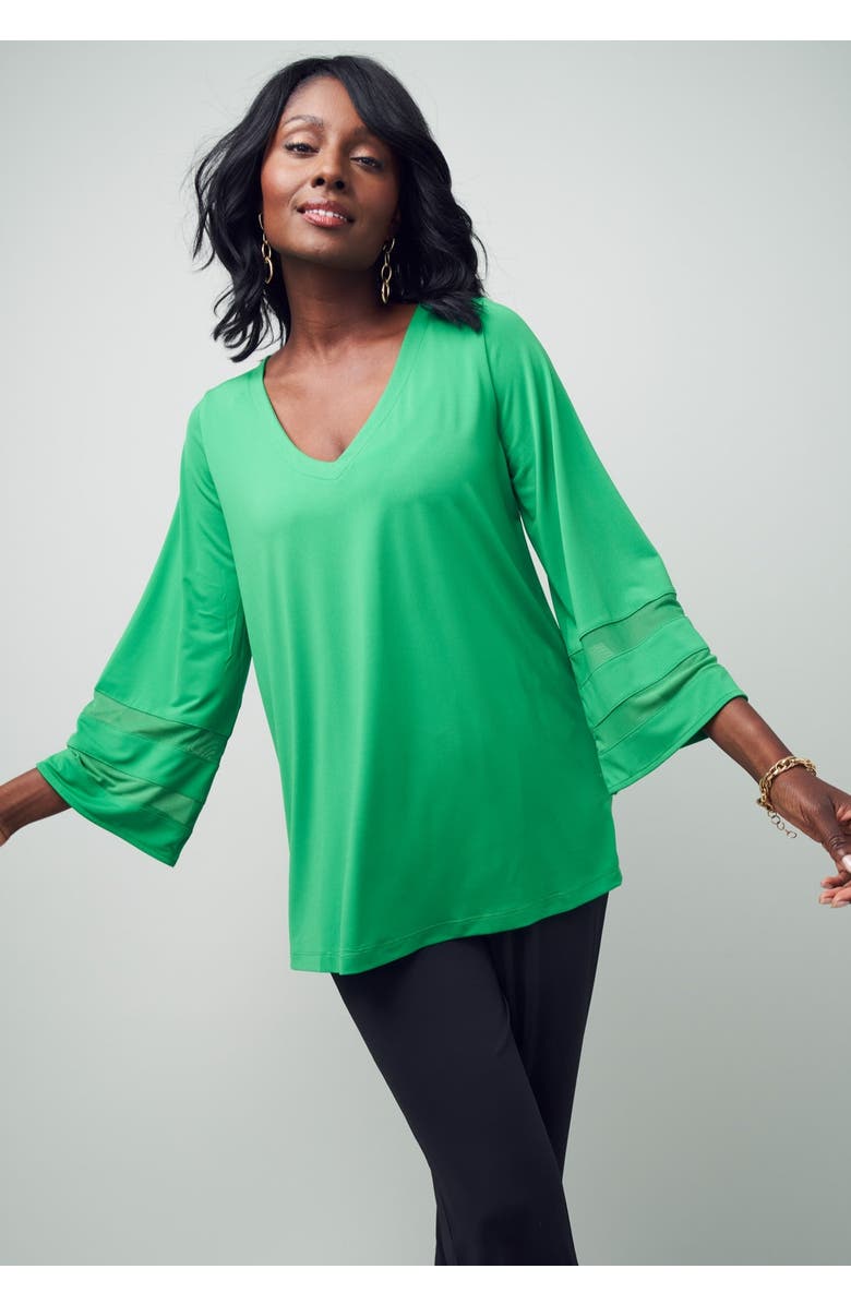 Jessica London Stretch Knit Mesh Inset Sleeve Tunic, Alternate, color, Black