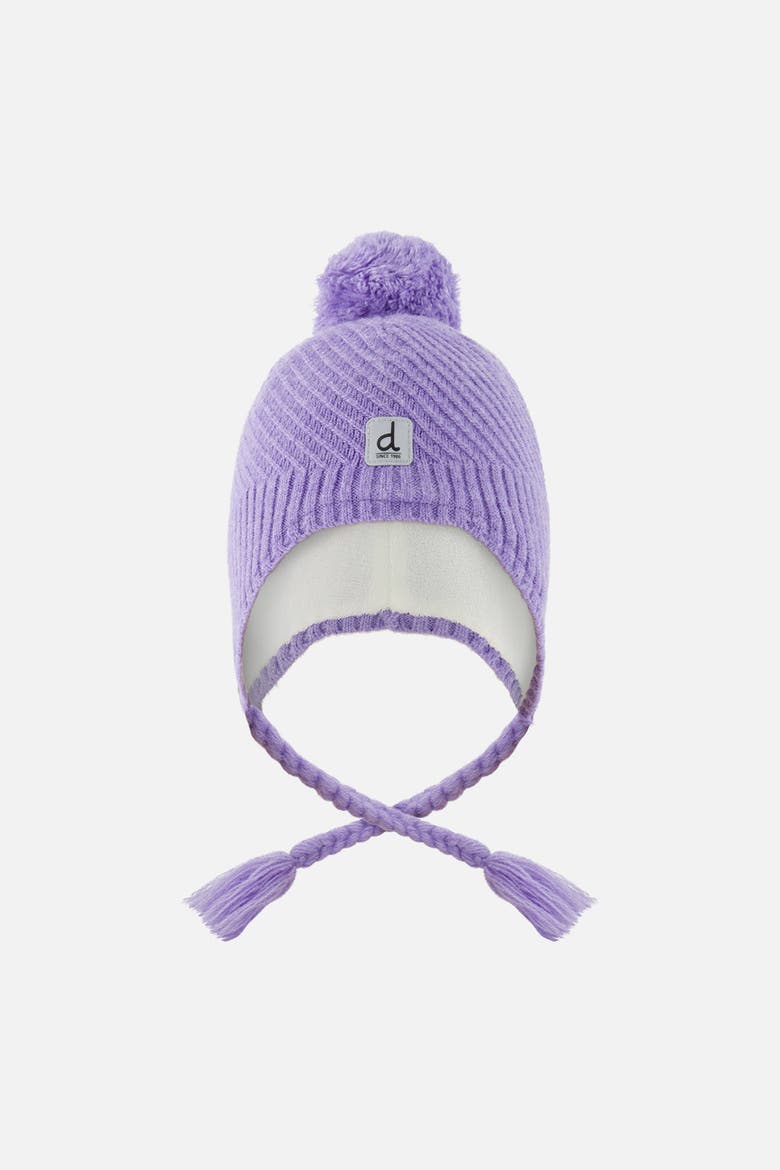 Girl Winter Peruvian Fleece Lined Ear Flap Knit Hat with Pompom, Main, color, Violet