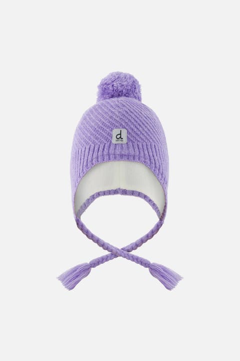 Girl Winter Peruvian Fleece Lined Ear Flap Knit Hat with Pompom