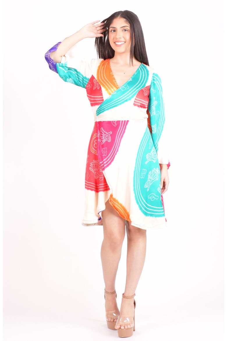 Isla Bandhani Wrap Dress, Main, color, White