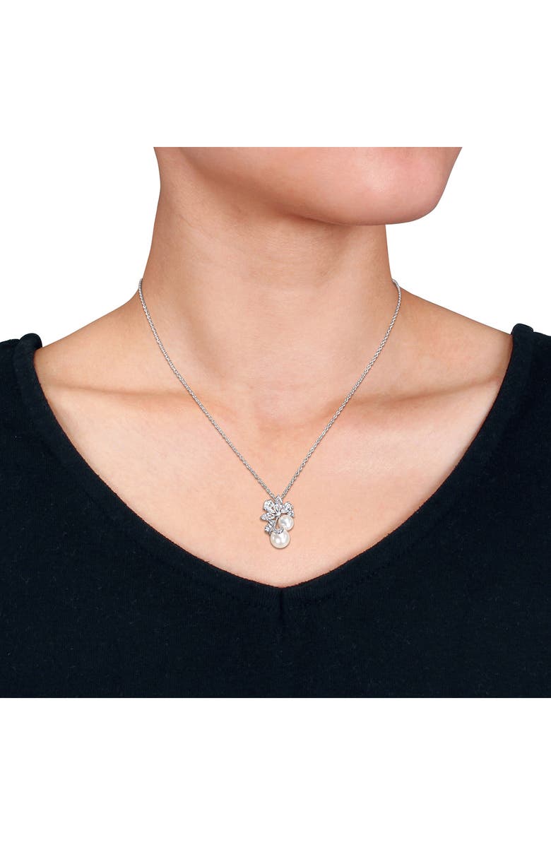DELMAR Pearl & White Sapphire Pendant Necklace, Alternate, color,