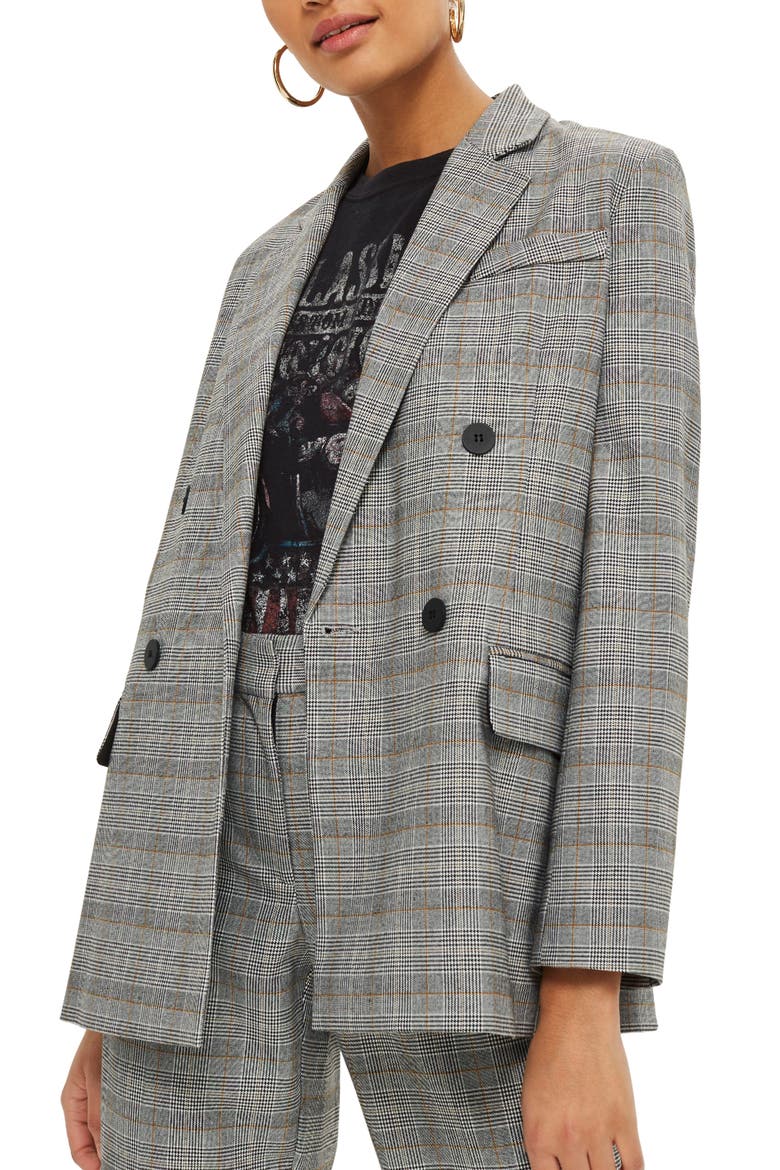 Double Breasted Check Jacket, Alternate, color, GREY MULTI