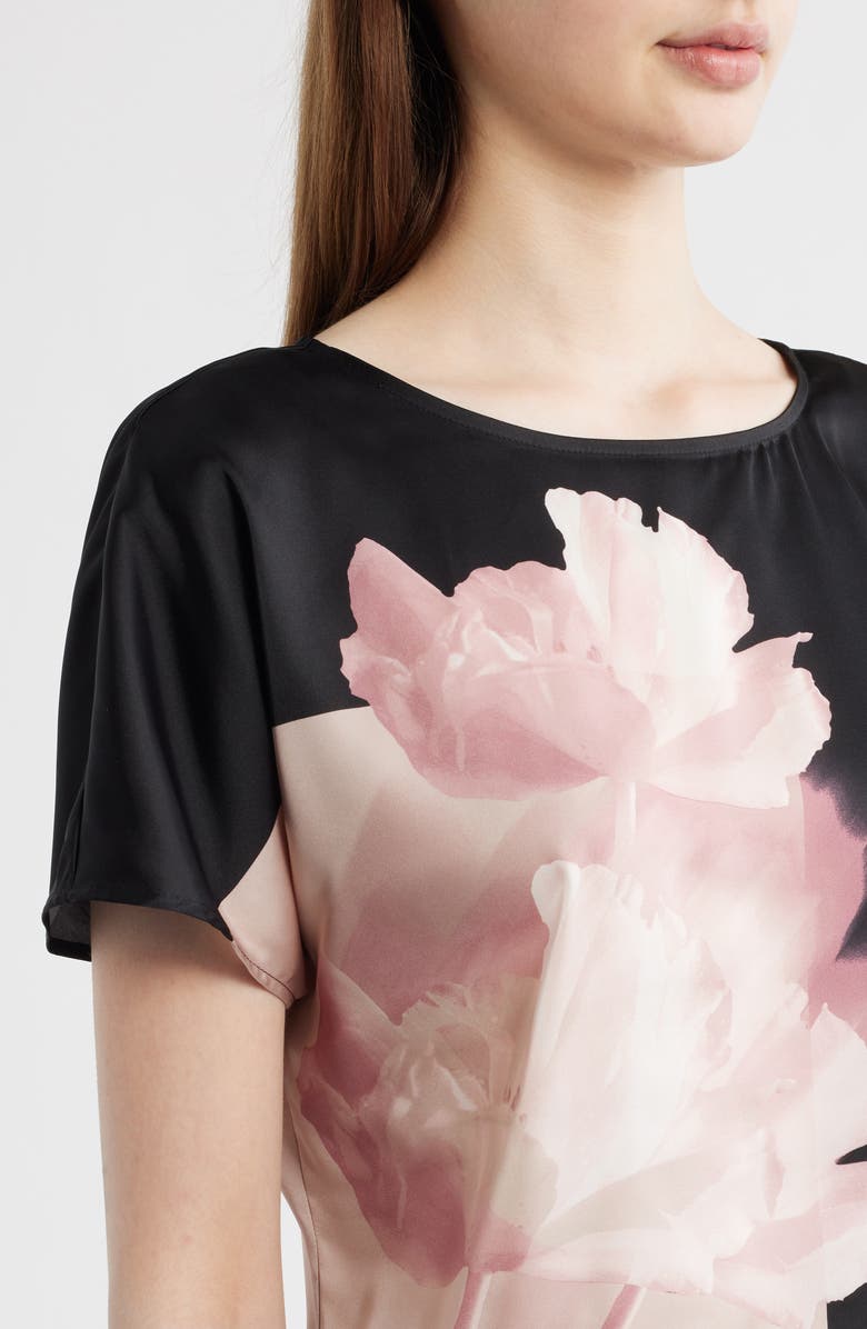 Anne Klein Bateau Neck Satin Top, Alternate, color, Anne Black Multi