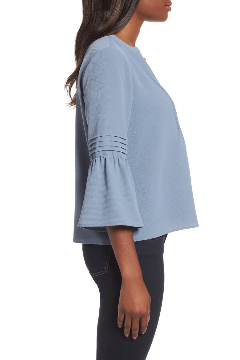 Ruffle Sleeve Pintuck Blouse, Alternate, color, BLUE CHINTZ