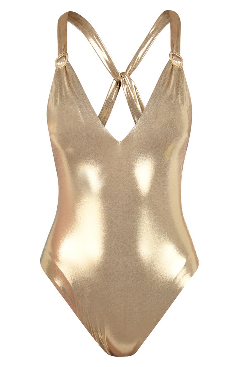 Sunshine 79 Glitz Plunge Neck One-Piece Swimsuit, Alternate, color, Gold