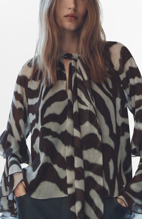 Sonja Stripe Ruffle Chiffon Top