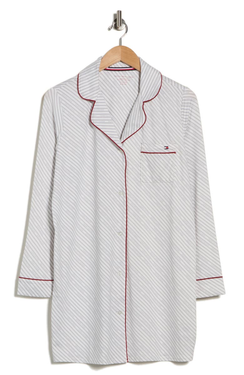 Tommy Hilfiger Long Sleeve Sleepshirt, Alternate, color, Diagonal Stripes Cloud Dancer