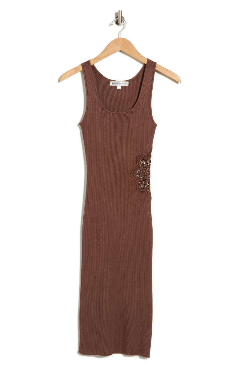 Madden Girl Sleeveless Floral Lace Cutout Midi Dress, Main, color, Cocoa Brown