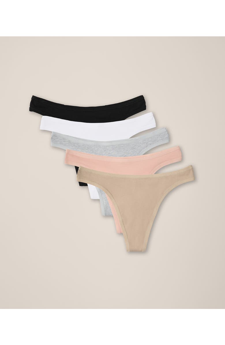 Pact Everyday Mid Rise Thong 5-Pack, Alternate, color, Black